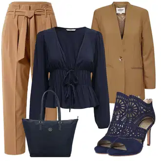 Outfit sa Plava/Tamnoplava Ljetna Cipela/Cipela Bez Vezica/Čizmica ljetna gležnjača/Elegantna Cipela/Sandala na Petu/Sandala s petom Bullboxer "Savršeni look za ured"