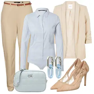 Outfit sa Bež/Kaki Chino Hlače/Uske Hlača/Hlače s Prorezom/Jogger Hlača/Slip-on Hlača/7/8 Hlača/Boyfriend Hlače/Duga Hlača/Carrot Hlače/Ležerna Hlača/Jersey Hlača/Hlače od muslina/Naborane hlače VERO MODA "Savršeni look za ured"
