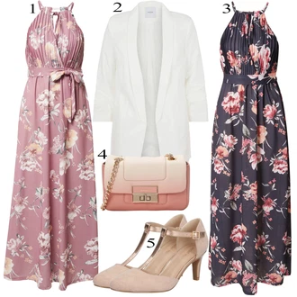 Bez rukávů Dlouhé Outfit s Fialová Dlouhé Letní Šaty/Maxi Šaty/Šaty s výstřihem/Šaty S Potiskem/Společenské šaty pro hosta About You, Tmavě modrá/Fialová/Růžová Maxi Šaty/Šaty S Vysokým Výstřihem/Šaty s výstřihem/Dlouhé Letní Šaty/Šaty S Potiskem About You "Outfit na léto"