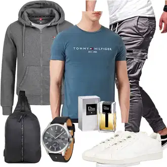 Outfit mit Grau/Hellgrau/Dunkelgrau Kapuzenpullover/Sport Sweatshirt/Strick Hoodie/Hoodie/Ausgefallener Hoodie/Sport Hoodie/Sweatjacke Höhenhorn "Sommerliches Freizeit Outfit"