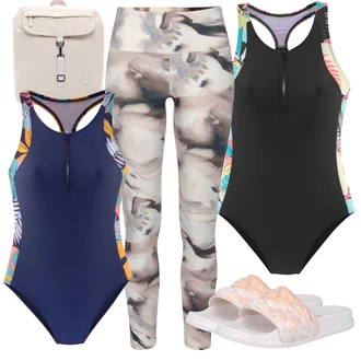 Outfit s Modrá/Tmavě modrá/Světle modrá Plavky s minimálním střihem/Ohlávkou/Plavky na kontrolu břicha/Zeštíhlující plavky/Plavky Halterneck/Bezdrátový plavky LASCANA ACTIVE "Sportovní letní outfity"