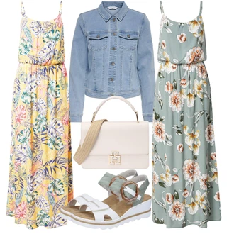 Slavnostní Outfit s Světle Modrá/Hnědá/Modrá/Světle zelená Maxi Šaty/Dlouhé Letní Šaty/Šaty s laclem/Boho Letní Šaty/Šaty S Potiskem/Plážové Šaty Only "Jarní Outfit"Look: Rad, Emo, Boho, Hippie, Pro Dům, Mom, Romantický, Univerzitní, Slavnostní