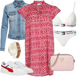 Katoen Bavlna Outfit s Růžová/Červená/Tmavě červená Tunikové šaty/Bavlněné Šaty/Pouzdrové Šaty/Šaty S Potiskem/Kaftan šaty/Šaty S Kosticí/Letní Šaty/Halenkové Šaty Vila "Jarní Outfit"