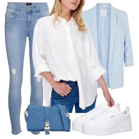 Kombinace Bílá/Krémová Halenkové Body/Žehlení odolná blůza/Blůza s knoflíčkem/Halenka se Stojatým Límcem/Businessová Halenka/Lněná Halenka/Halenka s Dlouhým Rukávem/Oversize Halenka/Oversize Muselínová Blůza/Slip-on Halenka Only kombinovat s Světle modrá Kožená bunda/Dámské Džíny s Délkou 7/8/Kotníková Bota/Džíny s Rozparkem/Džíny s Dírou/Push up Džín/Kožené bundy/Navlékací džíny VERO MODA