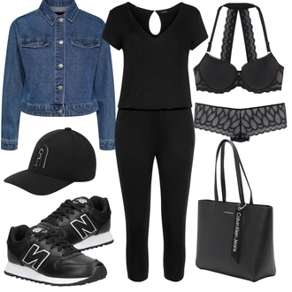 Outfit s Černá Overal Teplákovka/Overal se zipem/Elegantní Overal/Letní Overall/Slavnostní Overall Lascana "Stylová letní nálada"