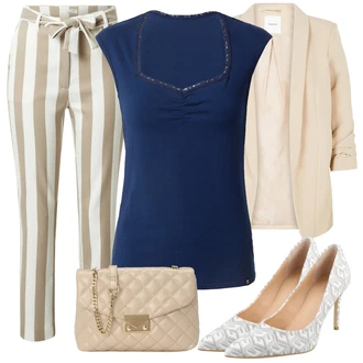 Svatební host Outfit s Béžová/Hnědá/Khaki Mušelínové Kalhoty/Lněné Kalhoty/Plážová Kalhoty/Ležérní Kalhoty/Kalhoty se Štěrbinou/Paperbag Kalhoty guido maria kretschmer women "Stylová letní nálada"