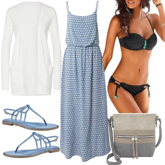 Outfit s Fialová/Černá/Oranžová/Modrá Bikini Bandeau Bikin/Bandeau vršek bikin/Push-up Bikini/Bikiny s volánky/Brazilské Bikini Lascana "Stylová letní nálada"