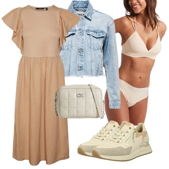Outfit s Šedá Taška/Dlouhé Šaty/Dlouhá tylová sukně/Dlouhý Zimní Kabát/Doplňek Calvin Klein "Stylová letní nálada"