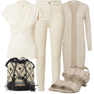 Outfit s Khaki/Béžová Manšestrové Kalhoty/Kalhoty se Štěrbinou/Úzká Kalhoty/Manšestrový legíny/Skinny Kalhoty/Twillová Kalhoty/Kalhoty s Vysokým Pasem/Jeggings About You "Stylová letní nálada"