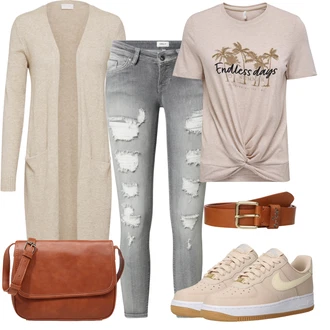 Tropický Outfit s Hnědá/Béžová Fancy tričko/Košile s potiskem/Tričko s nápisem/Neformální tričko/Zavinovací Tričko Only "Stylový look na jaro"