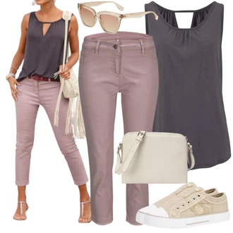 Outfit s Fialová/Šedá Top/Top & košilka Buffalo "Stylový look na jaro"
