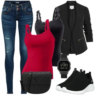 Outfit s Černá Kožená Pánská Bund/Smokingové sako/Elegantní Sako/Krátké Sako/Neformální Sako/Blůzové Sako/Boyfriend Sako/Kožená bunda pro muže/Blejzrové Bund Vila "Stylový look na jaro"
