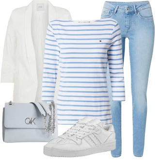 Outfit s Světle modrá Kožená bunda/Navlékací džíny/Push up Džín/Kožená Pánská Bund/Kotníková Bota/Slim Fit Džíny/Džíny s Nízkým Sedem/High Waist Džínové Kalhoty/Džíny s Rozparkem/Kožené Boty Pepe Jeans "Stylový look na jaro"