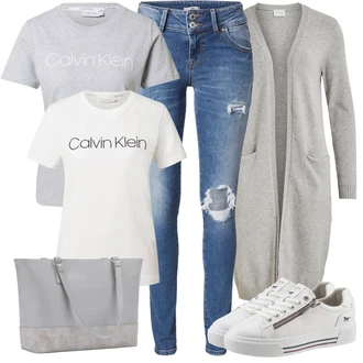 Outfity pro sport Plnější Postavou s Šedá/Světle šedá Pletenina veľkej veľkosti Vila "Stylový look na jaro"