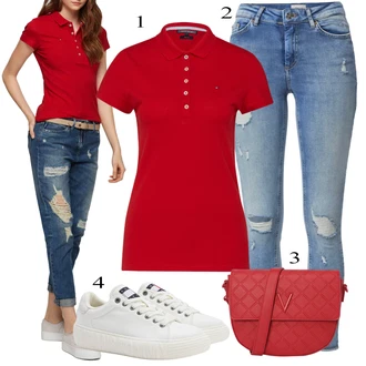 Polo ovratnik outfit mit Rdeča Srajca & majica velike velikosti/Bluza velika velikost Tommy Hilfiger "pomladna obleka"