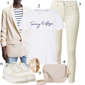 outfit mit Bež/Bela/Khaki Usnjena Jakna/Motoristične Kavbojke/Kavbojke z Razporkom/Kavbojka z Nizkim Pasom/Kavbojka z Nizkim Pasom/Push up Kavbojke/Ozke Kavbojke/Usnjene Čevlje/Termodžinsi Only "pomladna obleka"