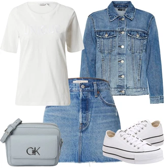 Džínovina Outfit s Modrá/Světle modrá Krátká Sukně/Džínová vintage sukně/90tá Léta Sukně/Džínová Sukně levi's ® "Stylový look na jaro"