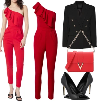 Outfit s Tmavě červená/Červená Elegantní Overal/Slavnostní Overall/Overal s půlkulatým výstřihem/Overal se zipem/Letní Overall/Zimní Overal Wal g. "Letní Outfit"