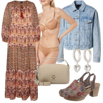Outfit s Hnědá/Fialová/Vícebarevný/Červená Šaty S Potiskem/Vintage Boho Šaty/Hippie šaty/Boho Letní Šaty/Boho Šaty Elegantní VERO MODA "Letní Outfit"