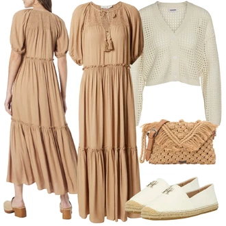 Outfit s Béžová/Krémová/Khaki/Bílá Kardigan Vintage svetr/Kardigán s výstřihem do V/Bavlněný svetr/Krátký svetr/Letní svetr/Svetr boucle/Vlněný kardigán Noisy may "Letní Outfit"