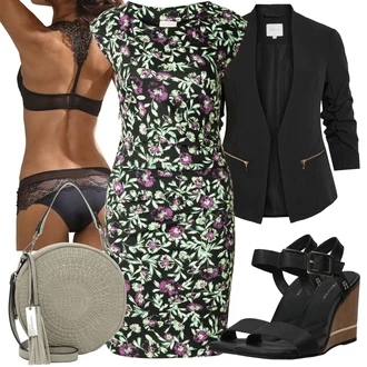 Outfit s Černá/Růžová/Tmavě šedá/Šedá Průsvitná kalhotka/Tanga/Průhledná kalhotka/Spodní Kalhotky/Kalhotky/Klasické Kalhotky/Brazilské Kalhotky Lascana "Večerní outfit"