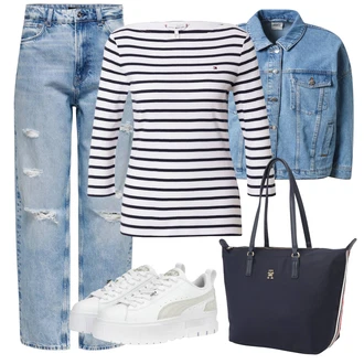 Nadrozměrné Outfit s Světle modrá/Modrá Džínové Bund/Vintage Bund/Krátké Džínové Bundičky Only "Vzhledy pro volný čas"Look: 90tá léta, Nadrozměrné, Pracovní oděvy, Retro