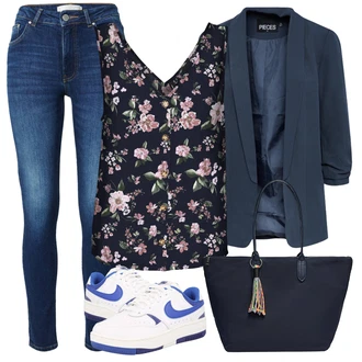 Outfit s Fialová/Hnědá/Tmavě modrá Halenka Móda Pro Plnoštíhlou/Tričko & Top Móda Pro Plnoštíhlé/Tunika/Dámské spodní prádlo a plavky Plavky Velké Velikosti VERO MODA "Vzhledy pro volný čas"