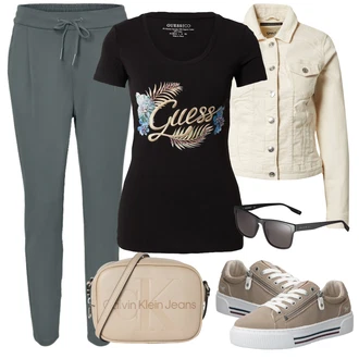 Outfit s Krémová/Khaki/Béžová/Bílá/Oranžová Vintage Bund/Letní Bund/Jarní bunda/Džínové Bund/Manšestrová Bunda/Krátké Džínové Bundičky/Krátký Bund/Krátký Bund Only "Vzhledy pro volný čas"