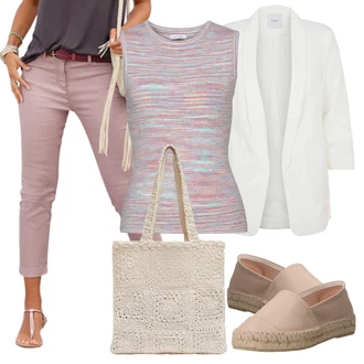 Kůže Outfit s Hnědá/Růžová/Béžová Espadrilka na Podpatku/Espadrille pantofle MACARENA "Vzhledy pro volný čas"