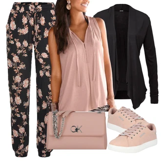 Outfit s Černá/Šedá Svetr kroj/Kašmírový kardigán/Kimono/Svetr s podšívkou/Dlouhé Kardigany/Kardigán s kulatým výstřihem/Svetr s krátkým rukávem/Kardigán se stojatým límečkem/Zavinovací svetr Lascana "Vzhledy pro volný čas"