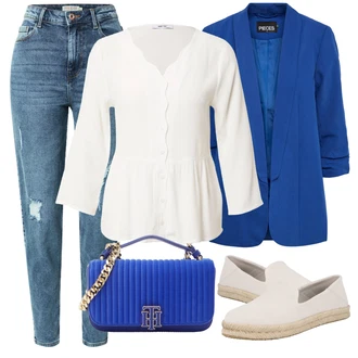 Outfit s Bílá Halenkový Top/Tunikové Tričko/Halenkové Body/Mušelínová Halenka/Carmen Blůza/Blůza s knoflíčkem/Peplum blůza/Halenka S 3/4 Rukávem/Slip-on Halenka About You "Vzhledy pro volný čas"