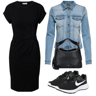 Outfit s Černá Žerzejové Šaty/Business Šaty/Šaty S Rovným Střihem/Pouzdrové Šaty/Pouzdrová Šat/Šaty po kolenu/Úzké Šaty/Občanské šaty/Tričkové šaty/Kancelářské šaty/Šaty s Páskem Edited "Vzhledy pro volný čas"