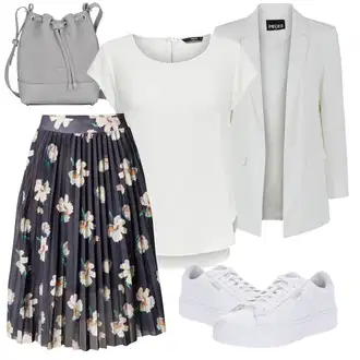 Outfit s Modrá/Fialová/Šedá 50tého Léta Sukně/60tého Léta Sukně/90tá Léta Sukně/Křesťanská Sukně/Sukně S Květinovým Vzorem/Midi Sukně/Moderní Sukně/Plisovaná sukně/Sukně s potiskem About You "Vzhledy pro volný čas"