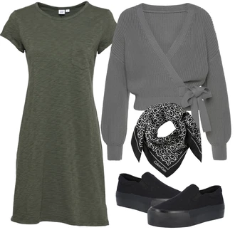 Dlouhé Outfit s Černá Teniska Skate Bota/Nazouvací Teniska About You "Vzhledy pro volný čas"