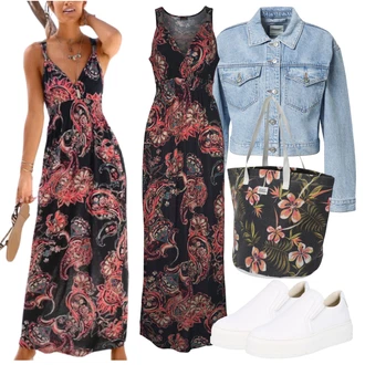 Bez rukávů Dlouhé Outfit s Červená/Hnědá/Tmavě červená/Žlutá Maxi Šaty/Dlouhé Letní Šaty/Šaty S Potiskem/Dlouhé Šaty Lascana "Vzhledy pro volný čas"