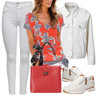 Outfity pro zábavu Tropický s Červená Neformální tričko/Fancy tričko/Košile s potiskem/Košilový top/Tričko s krátkým rukávem/Tričko s potiskem Lascana "Vzhledy pro volný čas"