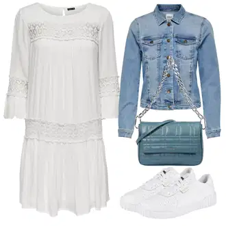 Folklor Outfit s Šedá/Bílá/Krémová Pouzdrové Šaty/Tunikové šaty/Pouzdrové Šaty S Dlouhým Rukávem/Boho Šaty Elegantní/Občanské šaty/Boho Letní Šaty/Šaty S Kosticí/Šaty s 3/4 Rukávem/Šaty na Konfirmaci/Francouzské šaty/Mušelínové šaty Only "Vzhledy pro volný čas"