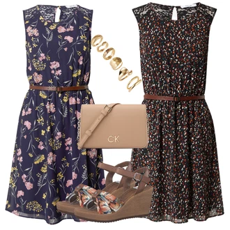 Zapínání na knoflíky Outfit s Hnědá/Fialová/Tmavě Hnědá/Červená Šaty Bez Rukávů/Tvidové šaty/Šaty na Podzim/Letní Šaty/Ležérní Šaty/Šaty S Potiskem/Skater šaty/Šaty s Páskem About You "Vzhledy pro volný čas"