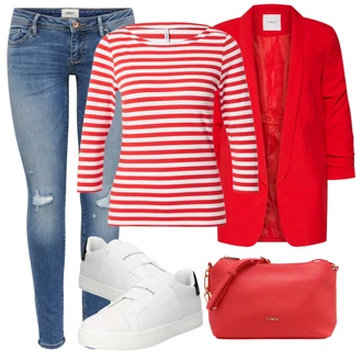 Outfit s Červená/Tmavě červená Oversize Sako/Boyfriend Sako/Dlouhý Sako/Teplákový blejzr/Kožená bunda pro muže Pieces "Vzhledy pro volný čas"