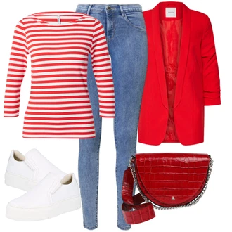 Outfit s Červená/Tmavě červená Oversize Sako/Boyfriend Sako/Dlouhý Sako/Teplákový blejzr/Kožená bunda pro muže Pieces "Vzhledy pro volný čas"