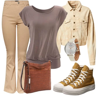 Outfit s Růžová Džín s Širokou Nohavicí Pieces "Vzhledy pro volný čas"