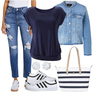 Moderní Outfit s Světle modrá/Modrá Krátký Bund/Džínové Bund/Krátké Džínové Bundičky 7 for all Mankind "Vzhledy pro volný čas"Look: 90tá léta, Cool, Moderní, Mom, Krásný, Univerzitní, Western