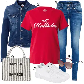 Western outfit mit Temno modra/Svetlo modra/Modra Denim Jakna/Kratka Denim Jakna/Vintage Jakna Tommy Jeans "Poletna oblačila"Look: Nor, Lak, 90. leta, Kul, Morski, Mom, Lepo, Univerzitetni, Western, Delovna oblačila, Retro