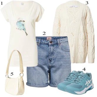 Outfit s Světle modrá/Světle zelená/Zelená/Hnědá Vysoký pas kraťasy/Džínový Šortky/Bermuda/Papírové Šortky/Chino kraťasy Only "Perfektní na léto"