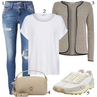 Prevelik outfit mit Bela/Siva/Krem Majica & Top/Srajca & majica velike velikosti/Bluza velika velikost/Tunika Only "Poletna oblačila"Look: Nor, Klasična, Kul, Prevelik, Brez šivov, Preproste