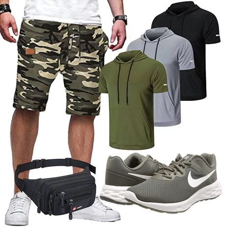 Herbst Dunkelgrün Cargo Short/Bermuda/Baggy Short/Kurze Hose/Musselin Shorts/Sweatshorts JMIERR kombinieren