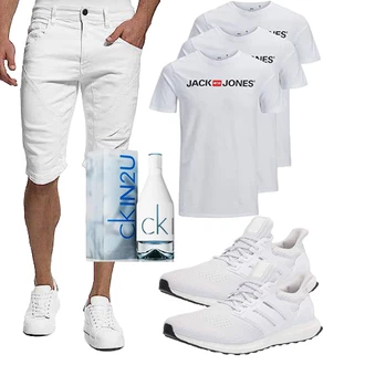 Outfit mit Khaki/Weiß/Creme Bermuda/Capri/Kurze Hose/Chino Shorts/Musselin Shorts/Jeans Short Indicode "Cooles Outfit"