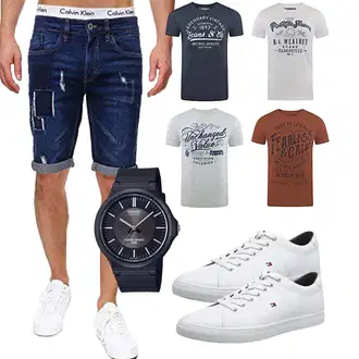 Oktoberfest Outfits Coole mit Dunkelblau/Blau Jeans Short/Bermuda/Cargo Short/Kurze Hose Indicode "Cooles Outfit"Look: Rad, Feine, Boyfriend, Coole, Unisex, Moderne, 90er