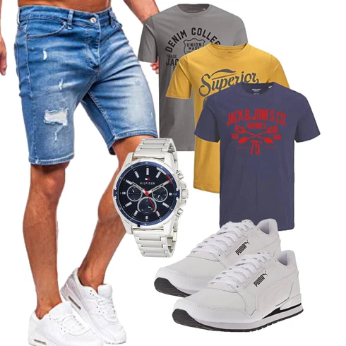 Blau/Hellblau Jeans Short/Bermuda/Kurze Hose BOLF kombinieren