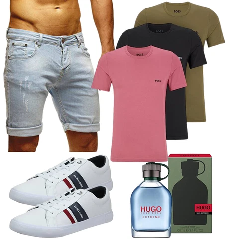 Hellblau/Blau Jeans Short/Bermuda/Kurze Hose Leif Nelson kombinieren